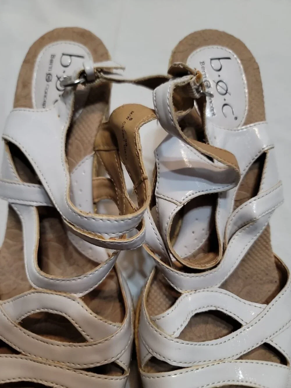 BOC Born Concept White Strappy Wedge Sandals Size 8